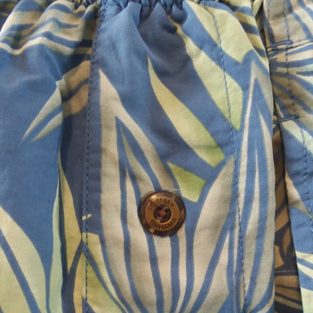 Tommy Bahama Paradise Nation Blue Leaf Print Swim Shorts Sz‎ L Tropical Lined